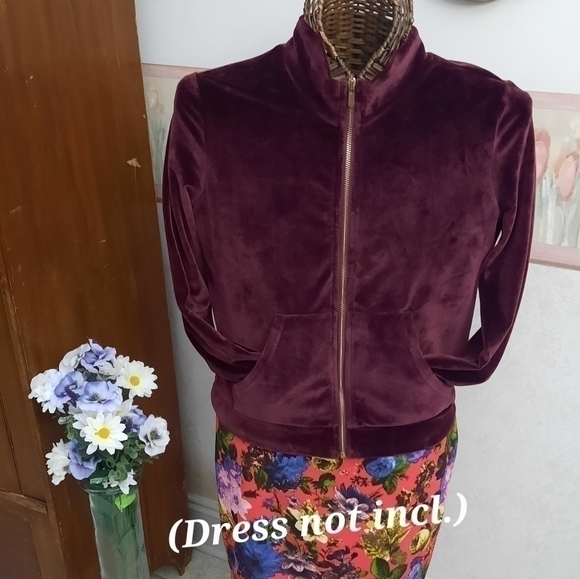 STRETCHY Athletic jacket soft velour zip-up  with pockets--waist length! - Picture 3 of 10